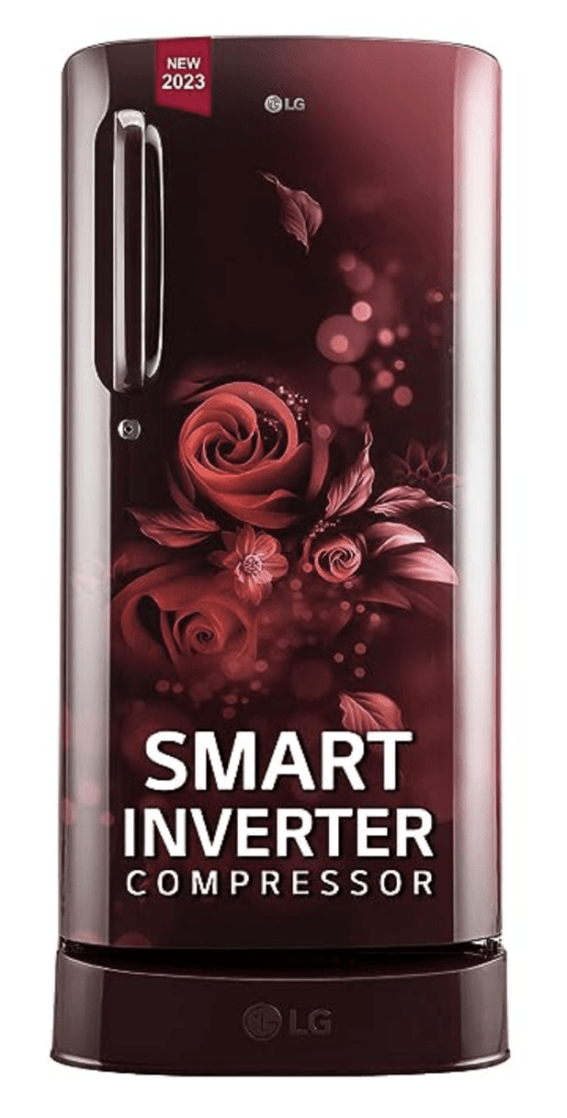 LG 185 L 5 Star Inverter Direct-Cool Single Door Refrigerator (GL-D201ASEU, Scarlet Euphoria, Base stand with drawer)
